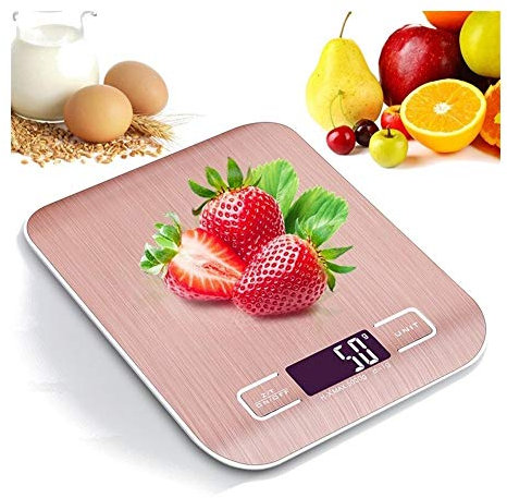 Bilancia da cucina elettronica per alimenti con ricarica USB da 10000 g/5000 g/1 g, bilancia in acciaio inossidabile con display LCD, strumenti di misurazione precisi (oro rosa 10000 g senza USB)