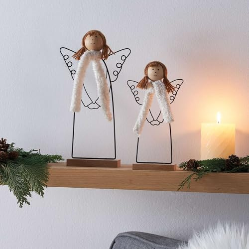 FRANK FLECHTWAREN Engel Black 2er Set – Metall & Holz schwarz – Höhe 23/31 cm – Schutzengel & Weihnachtsdeko – Modern und vielseitig einsetzbar