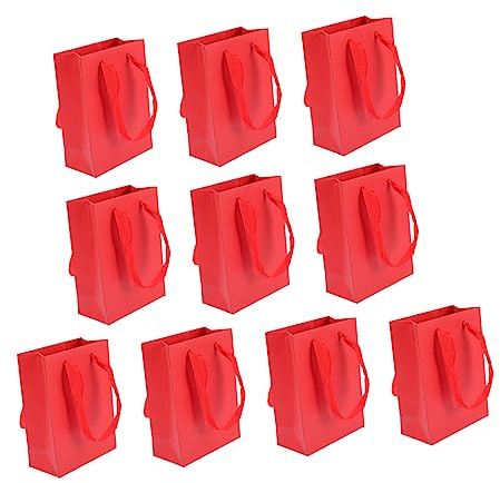 LRXIYODE 10 Stück Kleine Rote Papiertüten mit Henkel und Einkaufstaschen aus Stabilem Papier Vielseitig Verwendbar für Partys Hochzeiten Einzelhandel und Süßigkeitenverpackung