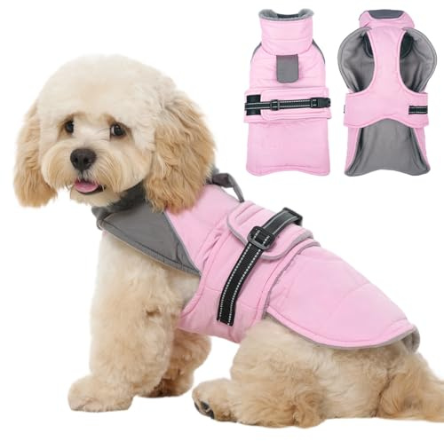 Kuoser Hundemantel Winter Wasserdicht, Warmer Wintermantel Hund, Rosa S | Hundemantel für kleine Hunde Winddicht,Hundejacke Winter mit elastischem Hals, Reflektierender Hunde Wintermantel Winterjacke