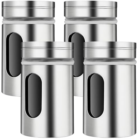 Deskium Lot de 4 saupoudreuses à épices en acier inoxydable avec trou réglable pour le sel, le sucre et le poivre