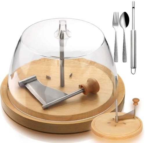 2026 Upgrade cheese curler flower maker wheel slicer, Girolle Shaver with Sharp Blade, Wood Base (Set with lid)