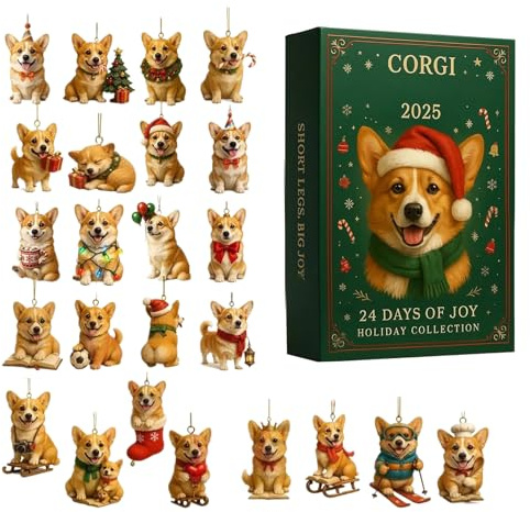 Corgis adventskalendrar 2025, 24 dagar jul nedräkningskalender med söta Corgis miniprydnader, hund adventskalendrar 2025, presentset med valptema, för hundälskare, barn och vuxna
