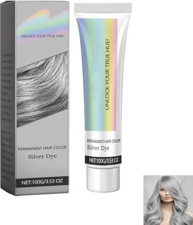 Silber Grau Natürliche Haarfarbe Creme,Modische Silbergraue Haarfärbemittel Permanent,Für Farbfixierung,Universell Für Alle Haartypen,100G