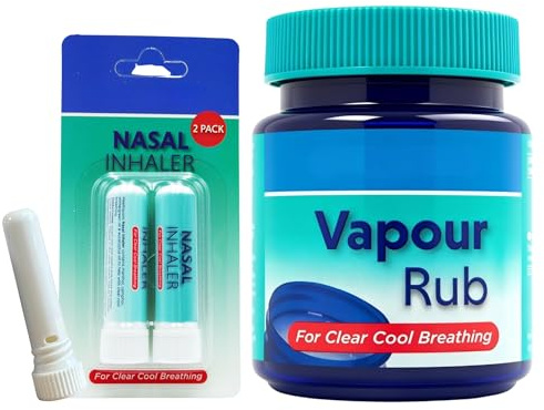 Fast-Acting Vapour Rub & Nasal Inhaler Combo (1 Jar + 2 Sticks) – Cold & Flu Relief, Clears Blocked Nose, Sinus & Chest Congestion, Eases Coughs