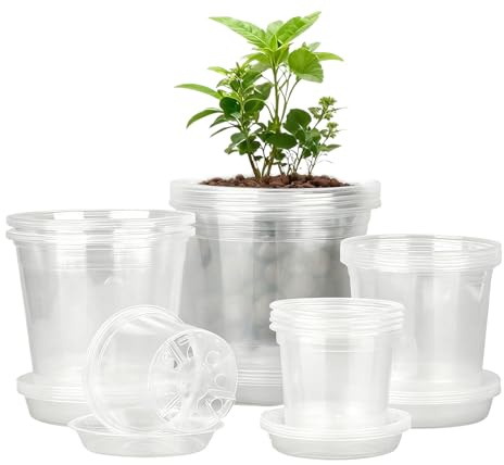Lot de 20 Pots de pépinière Transparents avec Drainage et soucoupes, Pots d'allaitement pour tomates, orchidées, Fleurs, Grasses, Cactus, Carottes, concombres, poivrons, Fournitures de