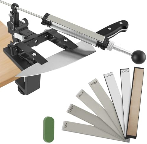 Eirolace Präzisions Messerschärfe, Manuelles Messerschärfsystem aus CNC Aluminium mit 360° Flip & zweiseitiger Steinklemme Inkl 6 Schleifsteine (240-8000#) & Stabiler Tischklemme