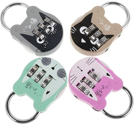 ibasenice 4 Cerraduras de Combinación Diseño de Dibujos Animados, Acero Inoxidable Resistente Intemperie, Mini Candados Prácticos para Buzones y Cercas, Pack de 4 Piezas