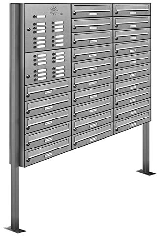 AL Briefkastensysteme 25er Edelstahl Standbriefkasten mit Klingel rostfrei als 25 Fach Briefkastenanlage in Postkasten Briefkasten Design modern
