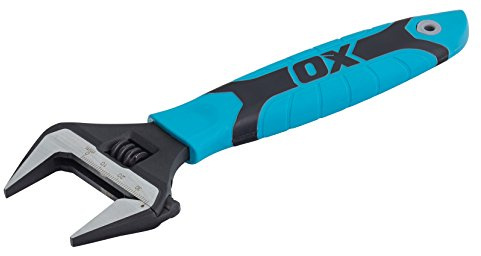 OX Pro 8 Extra Wide Jaw Adjustable Wrench, Soft Grip, 200mm, Spanner | Chrome vanadium steel, 38mm jaw, slim head, measurement scale. Ideal for plumbing, maintenance & tight spaces.