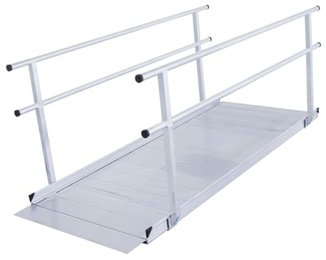 Aluminum Wheelchair & Scooter Ramp with Handrails – 6' Semi-Permanent Mobility Access Ramp, 850 lb Capacity, Slip-Resistant Surface, USA-Made, Weather-Proof, High-Traction Design with Side Curbs