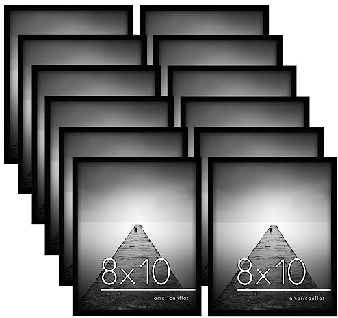 Americanflat Portarretratos de 8 x 10 pulgadas con vidrio inastillable, juego de 12 unidades, colección Galleria, juego de marcos de pared para mesa y pared, color negro