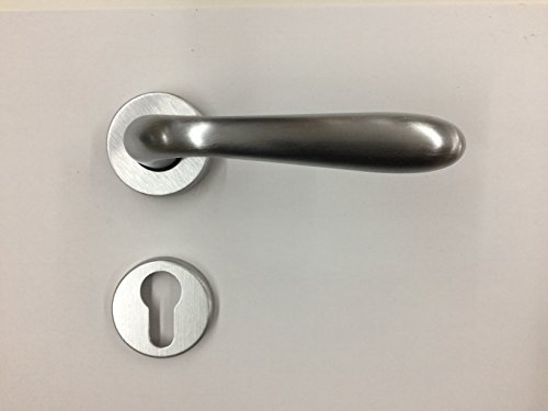 MANIGLIA PER PORTA SIDNEY 1126 IN MARITECH CROMATO SATINATO, FORO CILINDRO YALE, COMPLETA PER UNA PORTA DENTRO+FUORI, ROSETTA mm45 CON MOLLA DI RITORNO VITI DI FISSAGGIO COMPRESE