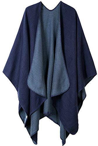 Shmily Girl Poncho Damen Strick Poncho Winter Warm Elegant Poncho Decke Poncho Cape Mantel Übergroße Poncho Schal Frauen