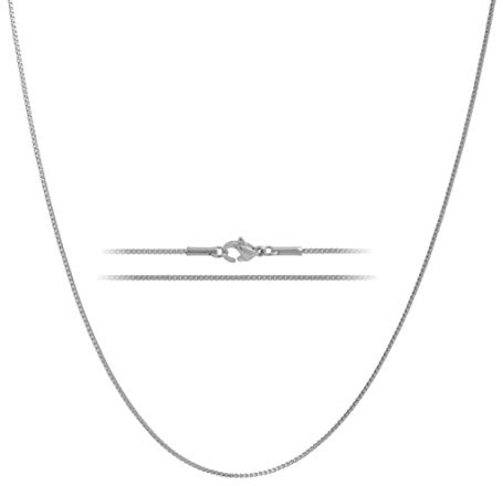 KISPER 24k White Gold Box Chain Necklace – Thin, Dainty, White Gold Plated Stainless Steel Chains for Women & Men with Lobster Clasp, 20