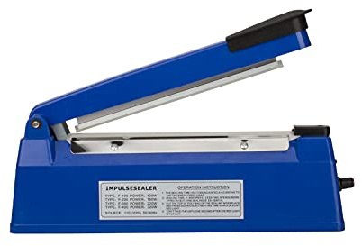 Heat Sealer Impulse Plastic Bag Sealer, Blue, 8 | Manual Seal Food Packing Machine, Metal/ABS, 350W, Replacement Kit Included