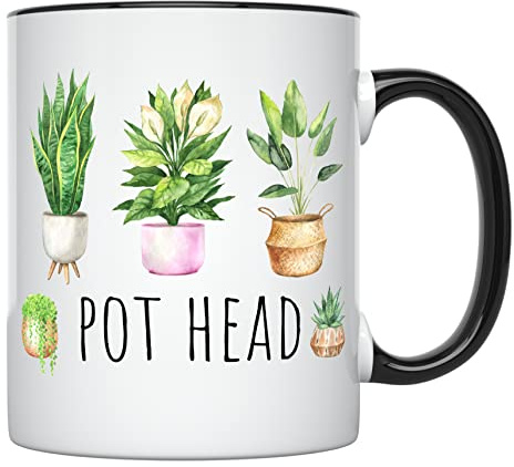YouNique Designs Pot Head Crazy Plant Lady Mug, 11 Ounces, Plant Mug, Plant Coffee Mug, Plant Mom Mug, Plant Lover Cup, Plant Coffee Mug for Women (Black Handle)
