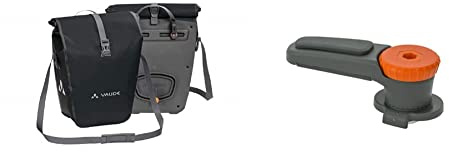 VAUDE Aqua Back Fahrrad Tasche – wasserdichte Gepäckträger Tasche im praktischen 2er Set – Fahrradtasche aus robustem & PVC-freiem Planenmaterial black 48l – QMR Rail Hook 2.0