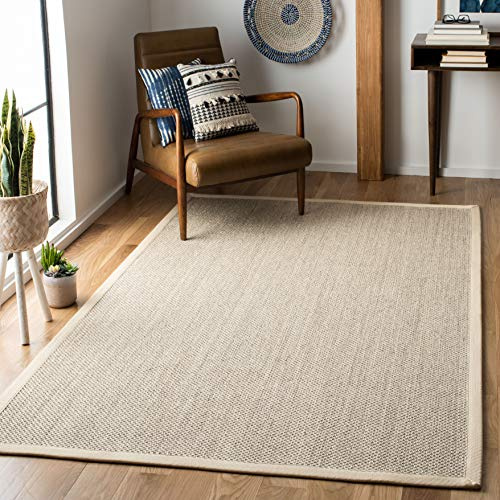 SAFAVIEH Alfombra De Fibra Natural Sala de Estar, Comedor, Dormitorio - Natural Fiber Collection, Pelo Corto, Natural y Beige, 91 x 91 cm