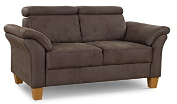 Cavadore 2-Sitzer-Sofa Ammerland / 2er-Couch im Landhausstil mit Federkern + verstellbaren Kopfstützen / 156 x 84 x 93 / Wildlederoptik, Braun