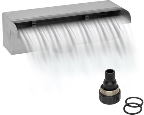 Woodside Stainless Steel Waterfall Fountain, Pond/Pool Rectangular Cascade Water Feature, 30cm