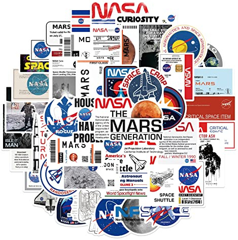 50PCS NASA Space Stickers, Gift for Children Teens Adults Kids, Waterproof Space Agency Stickers for Laptop Scrapbook Water Bottle, Skateboard Journal Wall Car Bicycle