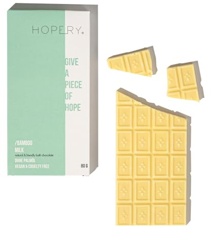 HOPERY Badeschokolade Bamboo Milk 80g | pflegendes Crembad aus Kakaobutter und BIO Arganöl | ohne Palmöl | Vegan | spendet direkt 20 Cent für bedrohte Orang-Utans | handgefertigt in Würzburg
