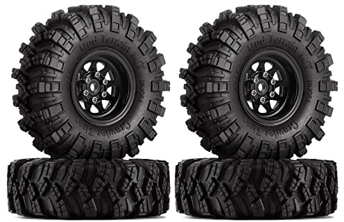INJORA 1.0 RC Beadlock Wheel Juego de Neumáticos Barro Deep Dish 1,0 Ruedas Tires para Axial SCX24 FCX24 FCX18 Gladiator Deadbolt Bronco C10 JLU Upgrade Parts RC Crawler Car,Negro