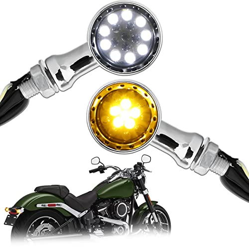 DREAMIZER Chrome Motorcycle Turn Signals 15 LEDs Bullet Front Rear Indicator Lights Amber White Light Compatible for Harley Cruiser Softail StreetBike Chopper Bobber Cafe Racer