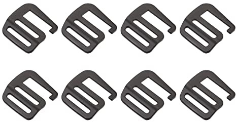 sourcing map 8Pcs Métal G crochue Sangle Boucles 0.98 25mm Mat Noir | G-Crochet Vague Boucle Ajusteur Glissière Boucle pour Sac à dos Sangle Sangle
