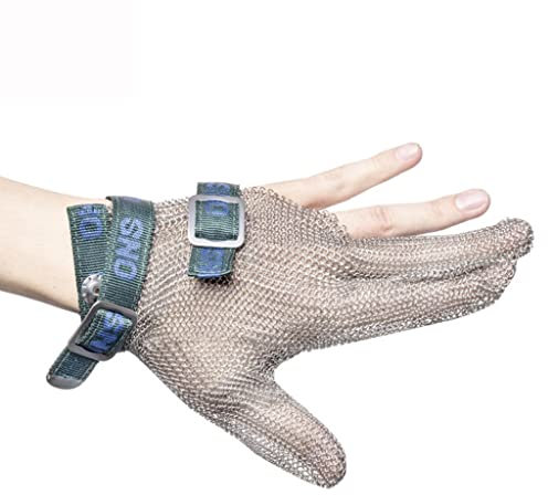 BCPPO Anti Cutting Gloves Stainless Steel Ring Cut Resistant Gloves. Chef Butcher 3 Finger Protective Safety Work Gloves, Easy To Clean (Size : A pack of one/L)