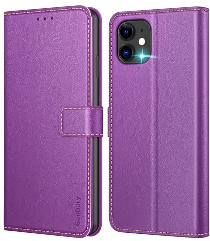Ganbary Handyhülle für iPhone 11 Hülle, Premium Leder Klapphülle [Kartenschlitzen] [Magnetverschluss] [Standfunktion] kompatibel mit iPhone 11 Schutzhülle, Violett