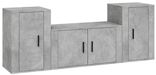 vidaXL TV Schrank Set 3-TLG., Wohnwand Wohnzimmer, Schrankwand Anbauwand mit Stauraum, Lowboard Fernsehtisch Wandmontage, Betongrau Holzwerkstoff
