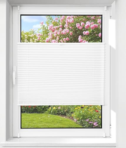 Plissee Klemmfix Ohne Bohren – weiß 85x130cm(BxH), Jalousie Lichtdurchlässig & Blickdicht, Sonnenschutz & Sichtschutz, Faltrollo Easyfix für Fenster & Tür