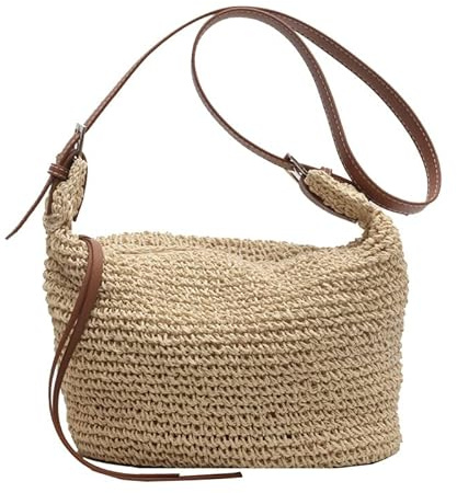 MASINIES Sac en paille pour femme, sac de plage pour femmes, fait main, tissé, à la mode, en tresse, sac à bandoulière, sacs de plage, #3, M