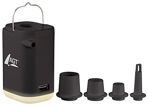 AGT Schlauchboot Pumpe: Mini-4in1-Akku-Luftpumpe, 4 Aufsätze, Powerbank-Funktion, 180l/Min (Accu Luftpumpe, Elektrische Akku, Pool)