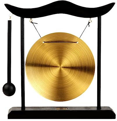 Feng Shui Brass Gong Desktop Wind Gong Copper Zen Chinese Table Gong Hand Gong For Housewarming Home Decor Oriental Chinese Mysterious Decor Gifts