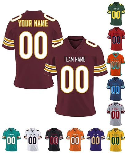 Xiuyours Camiseta Fútbol Americano Personalizada con Nombre Número Logo Jersey Camisetas Deportiva Personalizados para Hombre Niño Mujere, S-7XL