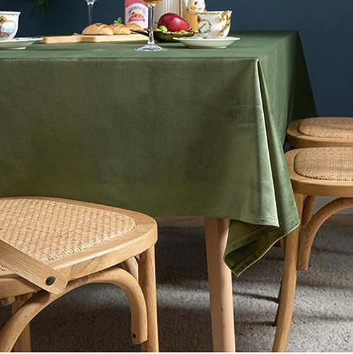Reyox Mantel Antimanchas Lavable Mantel de Terciopelo Algodón para Fiesta Cocina Comedor Mesa Verde Oliva 120 x 180 cm Rectángulo