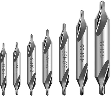 YDHfdc 7 Stücke Zentrierbohrer 60 Grad HSS Zentrierbohrer Set 1/1,5/2/2,5/3/4/5 mm Senker Anbohrer Zentrum Bohrer für Drehmaschine, Metall, Legierung, Holz