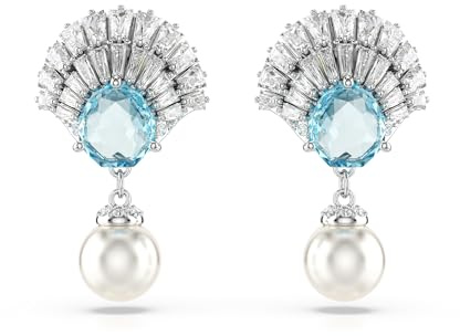 Swarovski Idyllia Drop-Ohrhänger, Blaue, Rhodinierte Ohrringe im Muschel-Design mit Strahlenden Swarovski Kristallen