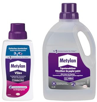Metylan Vlies Fertigkleister Konzentrat, für Vliestapeten, für sofortigen Einsatz (1x500g) & Metylan Tapetenablöser Aktiv-Konzentrat, löst schnell und problemlos (1x 1l)