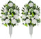 AOFOX Artificial Cemetery Flowers, Bulbous Chrysanthemum Flowers Greenery Bouquet for Grave Decoration, Set of 2 Spring Memorial Flowers with Vase (White)