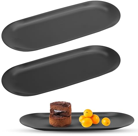 2 Stück Deko Tablett Rostfreie Stähle Dekotablett Tablett Schwarz Serviertablett Klein Ablageschale für Früchte Desserts Süßigkeiten