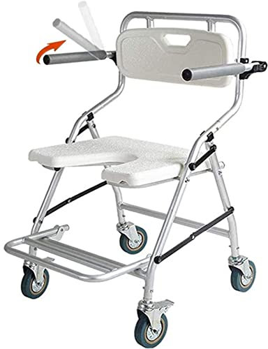Verstellbarer Duschstuhl mit Rollen, Faltbarer Toilettenstuhl, Duschsitz, wasserdichter, Rutschfester Patienten-Toilettenrollstuhl mit Armlehnen, für Behinderte, Behinderte, Senioren und ältere Mens