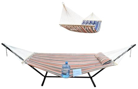 GOCAN Hamaca de tela acolchada con soporte y barras separadoras, más segura y estable, hamacas de calidad para patio exterior e interior, doble cara, azul/rojo