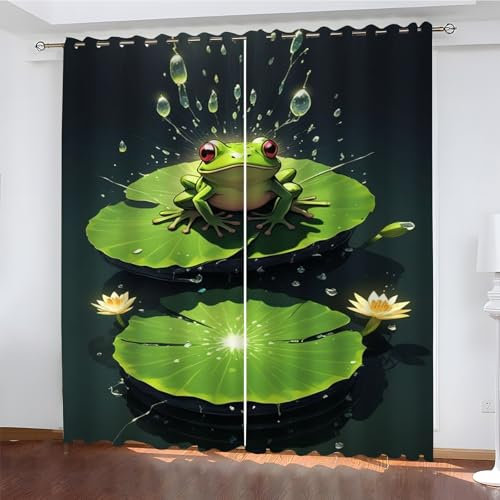 EXSANLIEAY Verdunklungsvorhänge Frosch, Vorhang Blickdicht GrüN Vorhänge mit öSen 2er Set für Schlafzimmer Kinderzimmer, Deko Gardinen Wohnzimmer - B140 x H260 cm