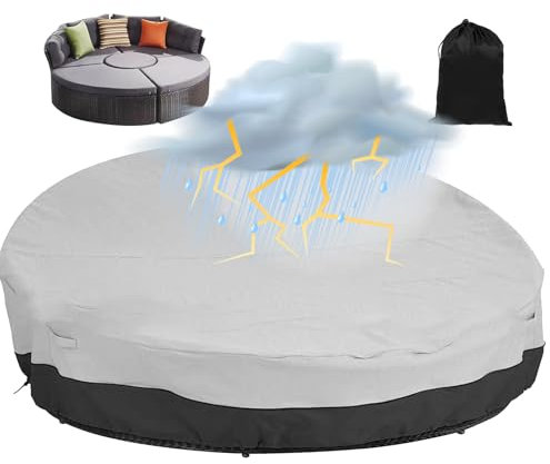Abdeckung Sonneninsel Rund Wasserdicht, Abdeckhaube für Sonneninsel Halbrund mit Aufbewahrungstasche,Schutzhülle für Sonnenliege Garten , Abdeckplane für Liegeinsel Rund(Size:228*83cm,Color:GreyBlac
