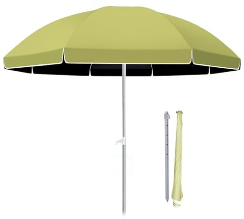 Ombrellone da spiaggia portatile da 1,8 m con borsa 2,1 m, verde, rotondo, per esterni, piscina, viaggi, altezza regolabile con protezione UV 50+, Verde, 220cm/7ft