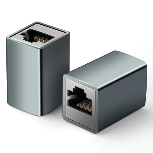 AXFEE RJ45-Stecker, 2 Stück, Abschirmung, Cat 7/Cat6, Cat5/Cat5e, doppelter Ethernet-Anschluss, Inline-Koppler, Verlängerung von Ethernet-Kabeln, Cyan